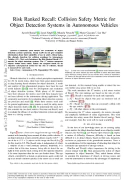 Risk Ranked Recall: Collision Safety Metric for Object Detection Systems
  in Autonomous Vehicles