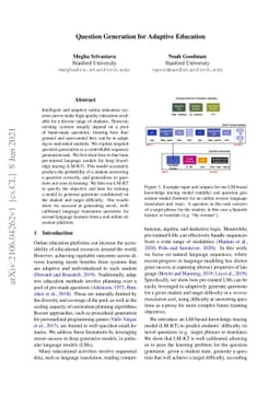 Question Generation for Adaptive Education