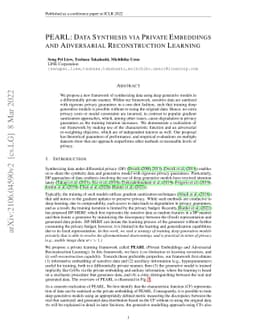 PEARL: Data Synthesis via Private Embeddings and Adversarial
  Reconstruction Learning