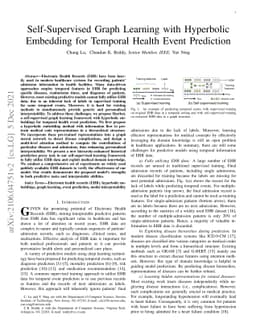 Self-Supervised Graph Learning with Hyperbolic Embedding for Temporal
  Health Event Prediction