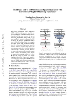 RealTranS: End-to-End Simultaneous Speech Translation with Convolutional
  Weighted-Shrinking Transformer