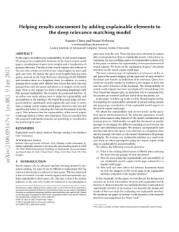 Helping results assessment by adding explainable elements to the deep
  relevance matching model