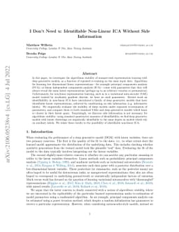 I Don't Need u: Identifiable Non-Linear ICA Without Side Information