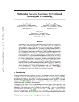 Optimizing Reusable Knowledge for Continual Learning via Metalearning