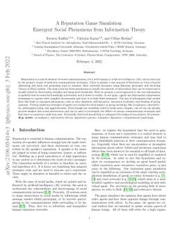 A Reputation Game Simulation: Emergent Social Phenomena from Information
  Theory
