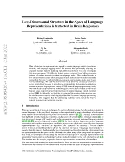 Low-Dimensional Structure in the Space of Language Representations is
  Reflected in Brain Responses
