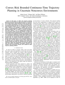 Convex Risk Bounded Continuous-Time Trajectory Planning in Uncertain
  Nonconvex Environments