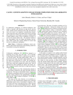 CALTeC: Content-Adaptive Linear Tensor Completion for Collaborative
  Intelligence