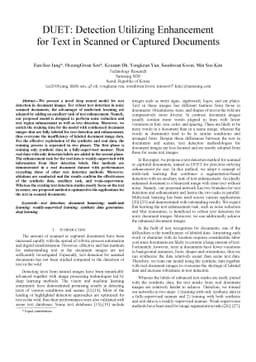 DUET: Detection Utilizing Enhancement for Text in Scanned or Captured
  Documents