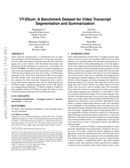VT-SSum: A Benchmark Dataset for Video Transcript Segmentation and
  Summarization
