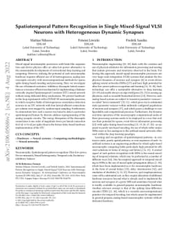 Spatiotemporal Pattern Recognition in Single Mixed-Signal VLSI Neurons
  with Heterogeneous Dynamic Synapses