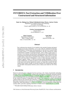 FEVEROUS: Fact Extraction and VERification Over Unstructured and
  Structured information