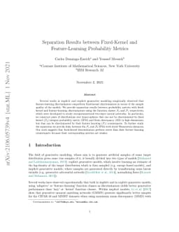 Separation Results between Fixed-Kernel and Feature-Learning Probability
  Metrics