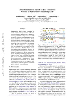 Direct Simultaneous Speech-to-Text Translation Assisted by Synchronized
  Streaming ASR
