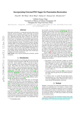 Incorporating External POS Tagger for Punctuation Restoration