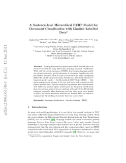 A Sentence-level Hierarchical BERT Model for Document Classification
  with Limited Labelled Data