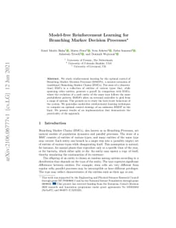 Model-free Reinforcement Learning for Branching Markov Decision
  Processes