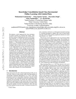 Knowledge Consolidation based Class Incremental Online Learning with
  Limited Data