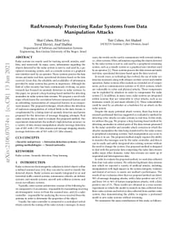 RadArnomaly: Protecting Radar Systems from Data Manipulation Attacks