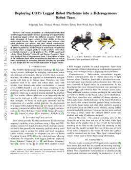 Deploying COTS Legged Robot Platforms into a Heterogeneous Robot Team
