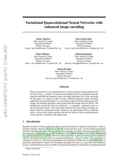 Variational Quanvolutional Neural Networks with enhanced image encoding