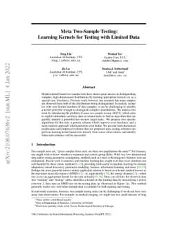 Meta Two-Sample Testing: Learning Kernels for Testing with Limited Data