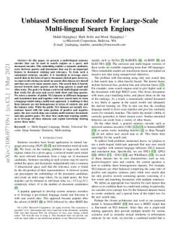 Unbiased Sentence Encoder For Large-Scale Multi-lingual Search Engines