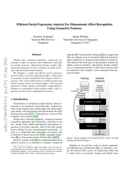 Efficient Facial Expression Analysis For Dimensional Affect Recognition
  Using Geometric Features