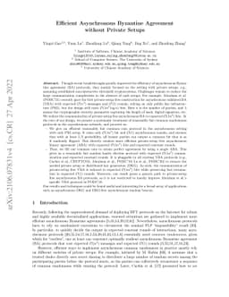 Efficient Asynchronous Byzantine Agreement without Private Setups