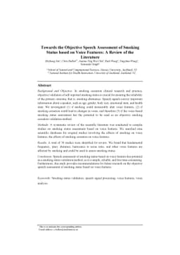 Towards the Objective Speech Assessment of Smoking Status based on Voice
  Features: A Review of the Literature