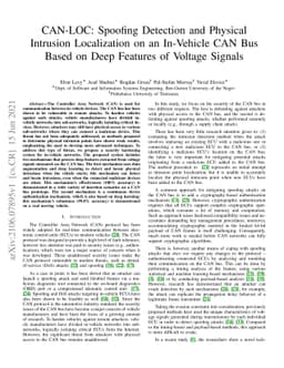 CAN-LOC: Spoofing Detection and Physical Intrusion Localization on an
  In-Vehicle CAN Bus Based on Deep Features of Voltage Signals