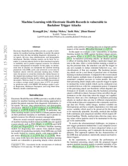Machine Learning with Electronic Health Records is vulnerable to
  Backdoor Trigger Attacks
