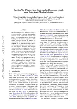 Deriving Word Vectors from Contextualized Language Models using
  Topic-Aware Mention Selection