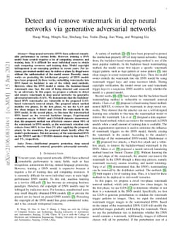 Detect and remove watermark in deep neural networks via generative
  adversarial networks