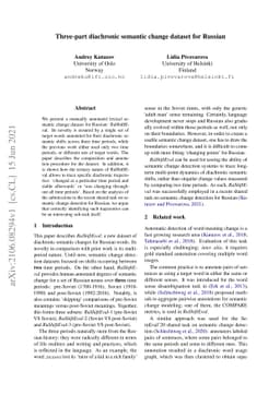 Three-part diachronic semantic change dataset for Russian