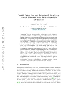 Model Extraction and Adversarial Attacks on Neural Networks using
  Switching Power Information