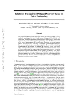 PatchNet: Unsupervised Object Discovery based on Patch Embedding