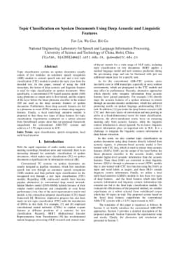 Topic Classification on Spoken Documents Using Deep Acoustic and
  Linguistic Features