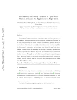 The Difficulty of Novelty Detection in Open-World Physical Domains: An
  Application to Angry Birds