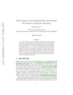 On the proper role of linguistically-oriented deep net analysis in
  linguistic theorizing
