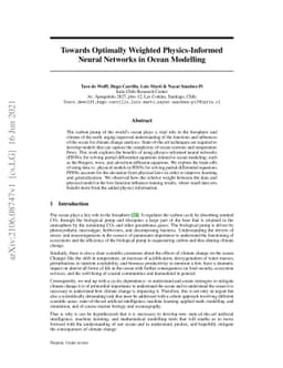 Towards Optimally Weighted Physics-Informed Neural Networks in Ocean
  Modelling