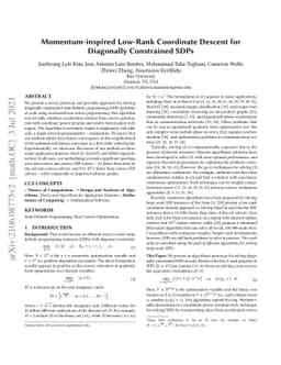 Momentum-inspired Low-Rank Coordinate Descent for Diagonally Constrained
  SDPs