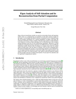Eigen Analysis of Self-Attention and its Reconstruction from Partial
  Computation
