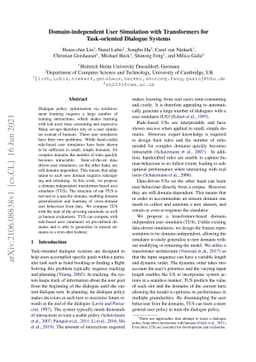 Domain-independent User Simulation with Transformers for Task-oriented
  Dialogue Systems