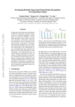 De-biasing Distantly Supervised Named Entity Recognition via Causal
  Intervention