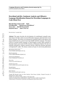 DravidianCodeMix: Sentiment Analysis and Offensive Language
  Identification Dataset for Dravidian Languages in Code-Mixed Text