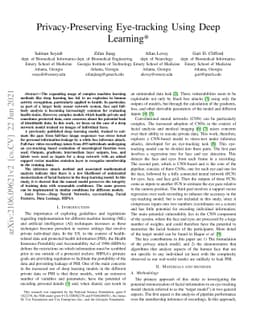 Privacy-Preserving Eye-tracking Using Deep Learning