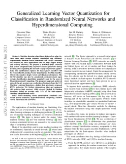 Generalized Learning Vector Quantization for Classification in
  Randomized Neural Networks and Hyperdimensional Computing