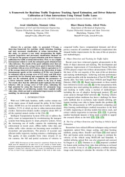 A Framework for Real-time Traffic Trajectory Tracking, Speed Estimation,
  and Driver Behavior Calibration at Urban Intersections Using Virtual Traffic
  Lanes