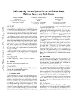 Differentially Private Sparse Vectors with Low Error, Optimal Space, and
  Fast Access